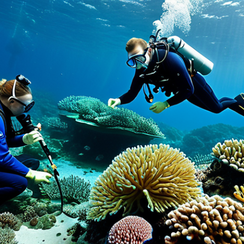Home 9 **
"A team of marine biologists in appropriate research attire, fully clothed, are studying coral reefs using advanced underwater equipment near Vladivostok, Russia. The scene shows vibrant coral and diverse marine life. Safe for work, professional, perfect anatomy, correct proportions, natural pose, high quality, appropriate content."
**