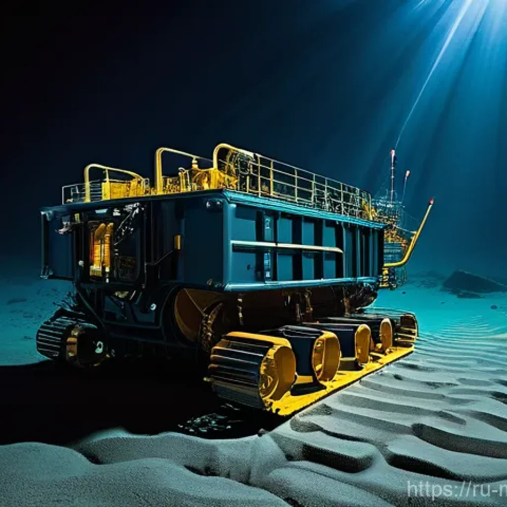 심해광물 개발 환경적 영향 - **The Mechanical Harvester of the Deep**
A wide shot of a colossal, advanced deep-sea mining com...