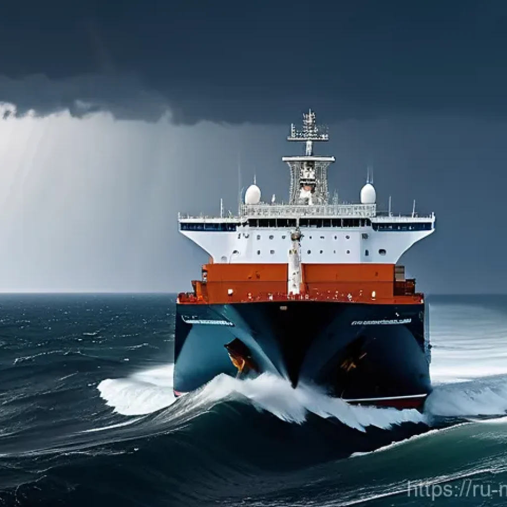 해양풍력 발전의 안전 문제 - **Prompt:** A powerful, modern offshore supply vessel or a robust cargo ship, approximately 150-200 ...