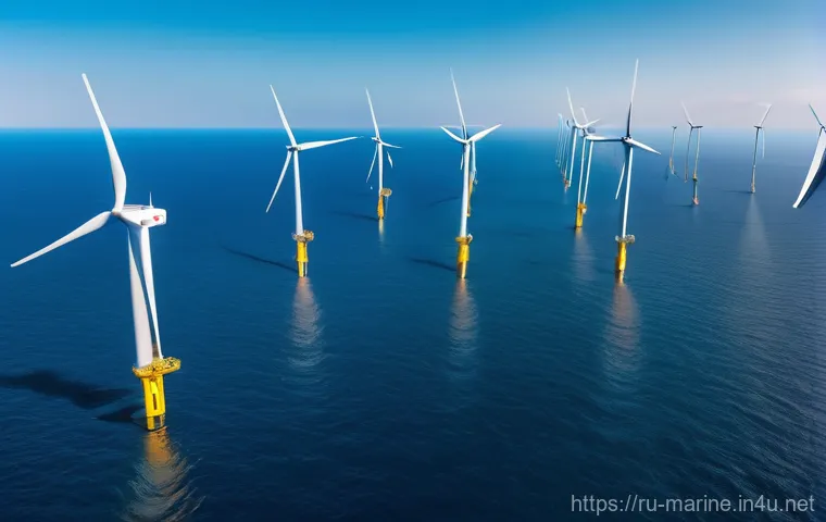 해양풍력 발전 산업 전망 - **Prompt: Futuristic Floating Offshore Wind and Green Hydrogen Hub**
A breathtaking aerial view ...