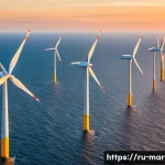 Home 15 해양풍력 발전 관련 정책 - An expansive aerial view of a massive offshore wind farm located in the North Sea, featuring numerou...