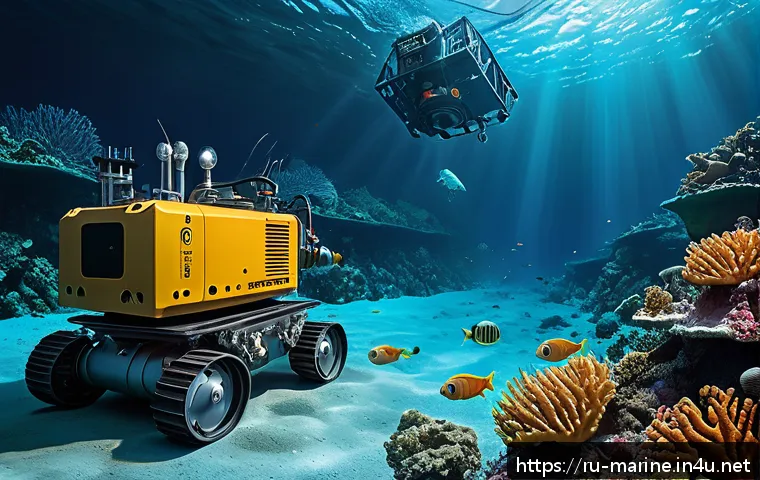 국제 해양자원 개발 규제 - A detailed underwater scene showcasing an advanced deep-sea mining operation using remotely operated...